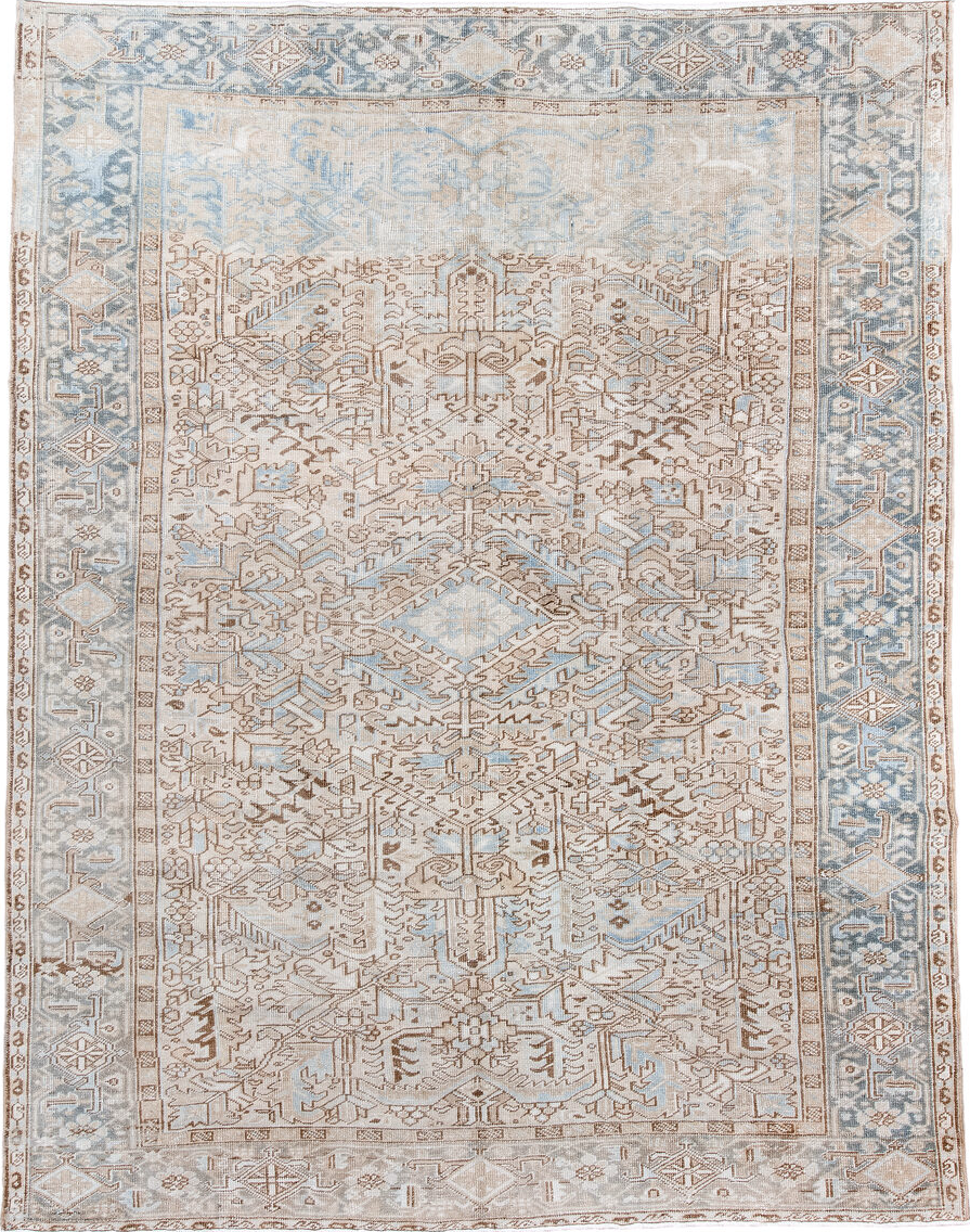 8' x 10' one-of-a-kind handmade vintage Heriz large size rug. Color palette: blue, brown, dark gray, dim gray, gainsboro