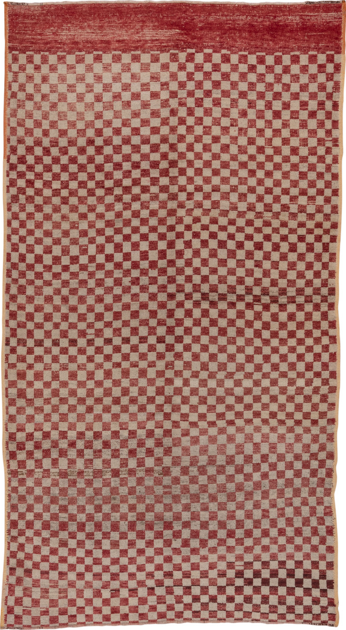 5' x 10' one-of-a-kind handmade vintage Tulu medium size rug. Color palette: brown, gray, light gray, pink, red