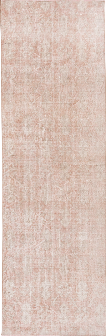 2' x 9' one-of-a-kind handmade vintage Oushak runner rug. Color palette: brown, gray, light gray, misty rose, off-white