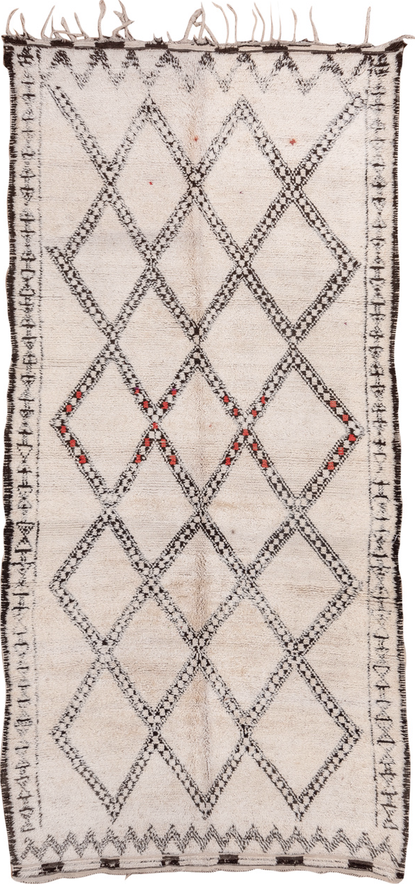 5' x 11' one-of-a-kind handmade vintage Moroccan rug. Color palette: brown, gray, light gray, linen, misty rose, off-white