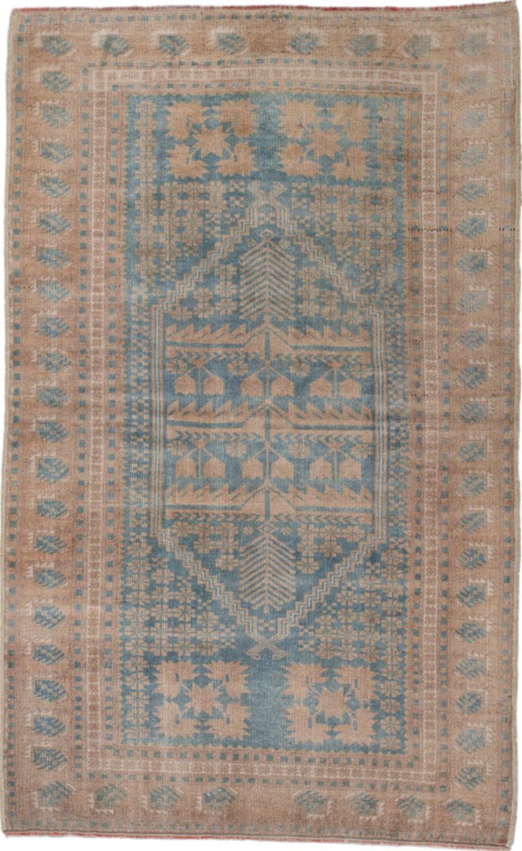 3' x 6' one-of-a-kind handmade vintage Oushak small size rug. Color palette: brown, gray, light gray, pink, slate gray