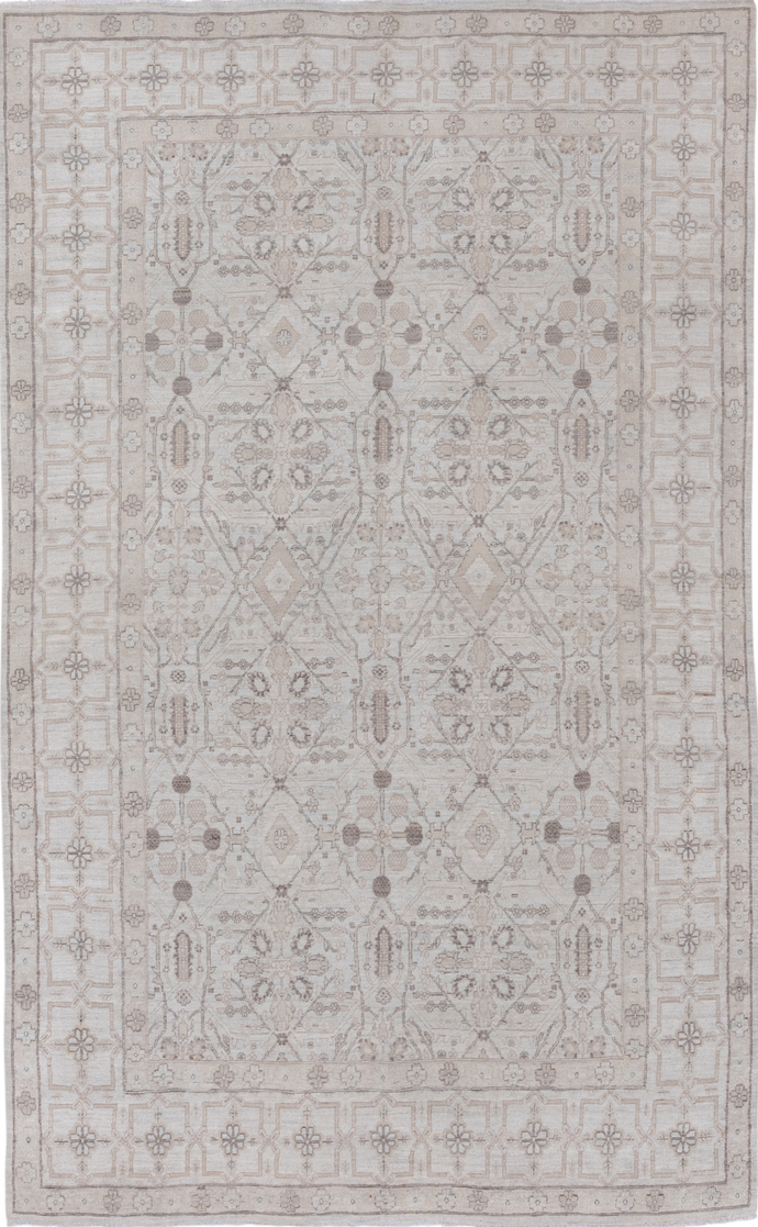 5' x 9' one-of-a-kind handmade vintage Afghan medium size rug. Color palette: dark gray, gainsboro, gray, light gray