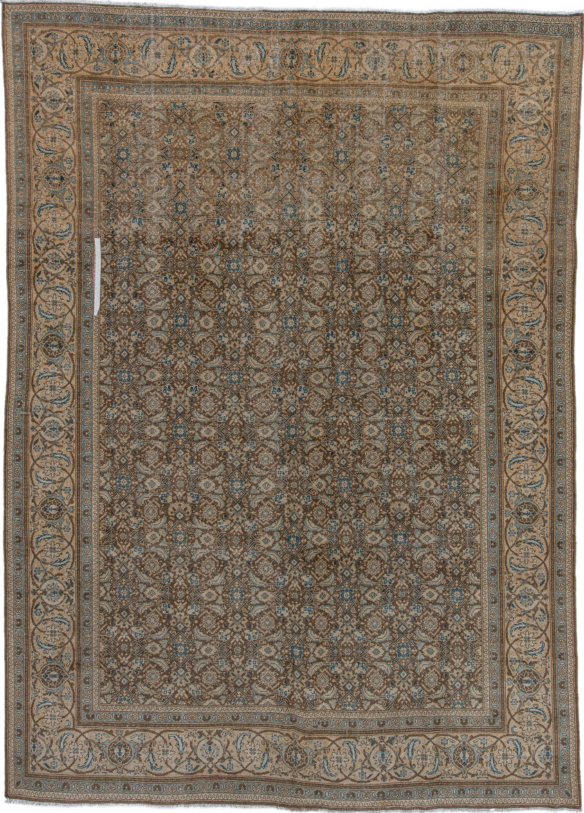 8' x 11' one-of-a-kind handmade vintage Mahal large size rug. Color palette: black, brown, charcoal, gainsboro, gray