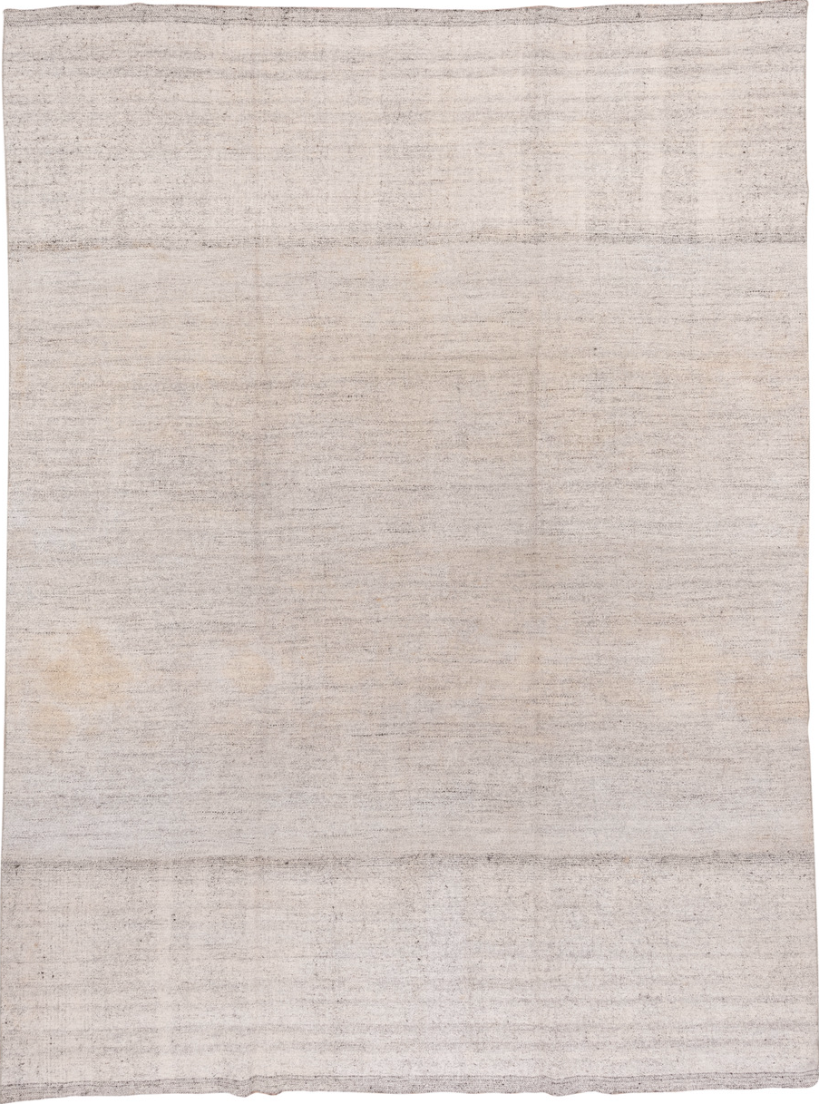 8' x 11' one-of-a-kind handmade vintage Flatweave large size rug. Color palette: gainsboro, gray, light gray, off-white