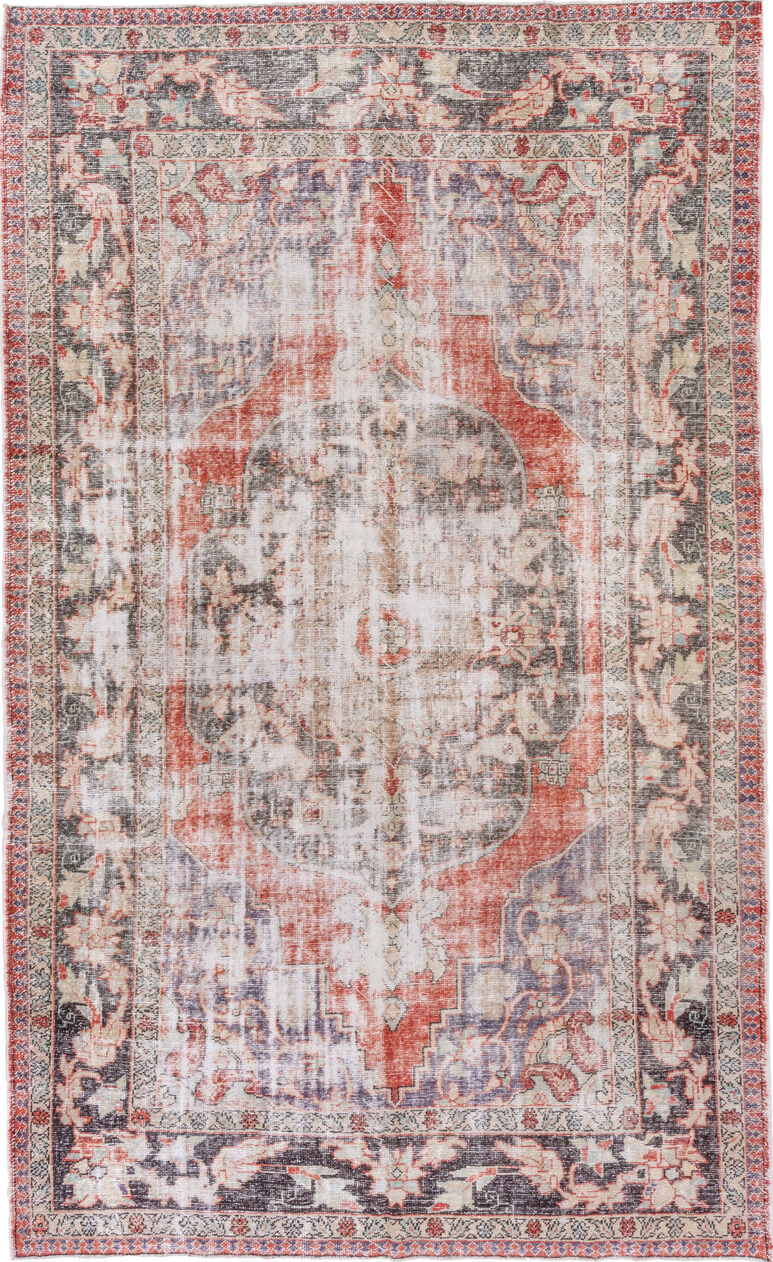 8' x 13' one-of-a-kind handmade vintage Oushak large size rug. Color palette: brown, dark gray, gainsboro, gray, light gray