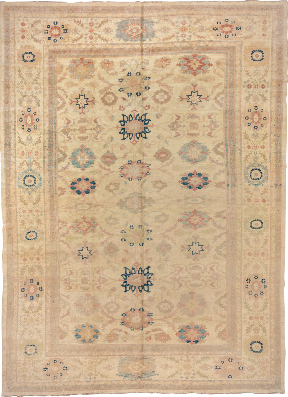 11' x 16' one-of-a-kind handmade vintage Sultanabad oversize rug. Color palette: arapawa, blue, brown, gray, off-white