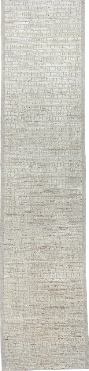 3' x 12' one-of-a-kind handmade vintage Tulu runner rug. Color palette: black, dark gray, gainsboro, gray, light blue