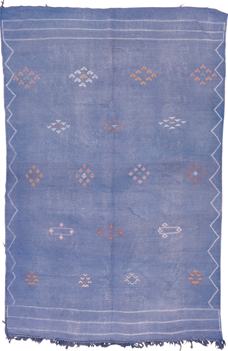 6' x 9' one-of-a-kind handmade vintage Cactus Kilim medium size rug. Color palette: blue, brown, gray, light blue