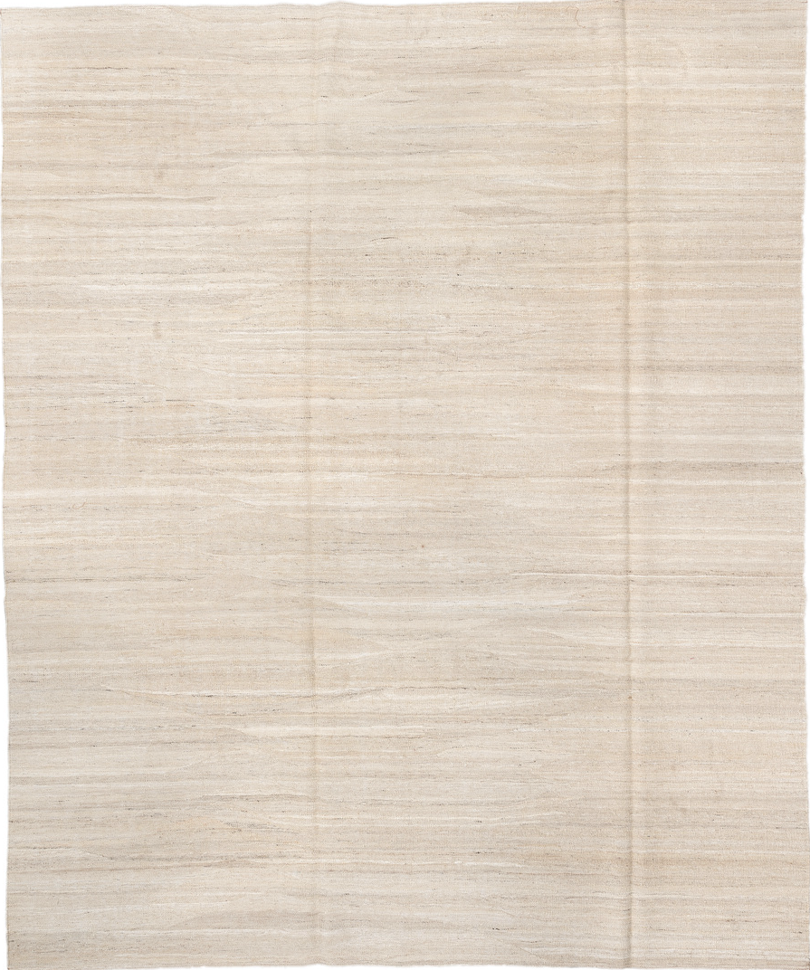 8' x 9' one-of-a-kind handmade vintage Kilim rug. Color palette: antiquewhite, brown, gray, light gray, linen, off-white