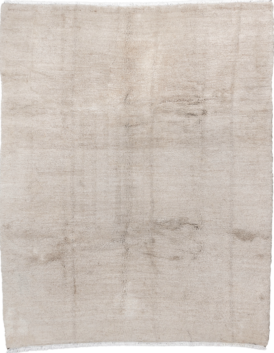 9' x 11' one-of-a-kind handmade vintage Ido large size rug. Color palette: gainsboro, gray, light gray, linen, off-white