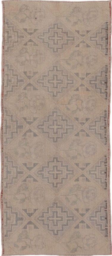 2' x 4' one-of-a-kind handmade vintage Oushak small size rug. Color palette: brown, gainsboro, gray, light gray, off-white