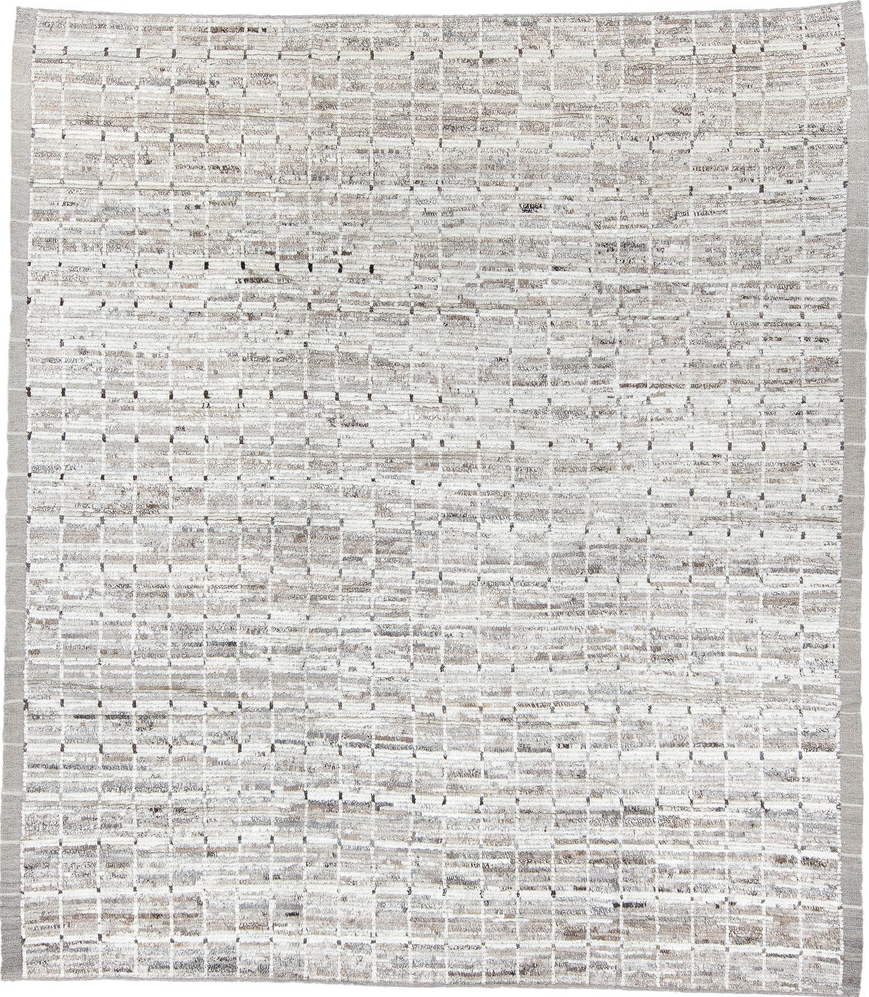 8' x 9' one-of-a-kind handmade vintage Tulu rug. Color palette: dark gray, dim gray, gainsboro, gray, light blue, light gray