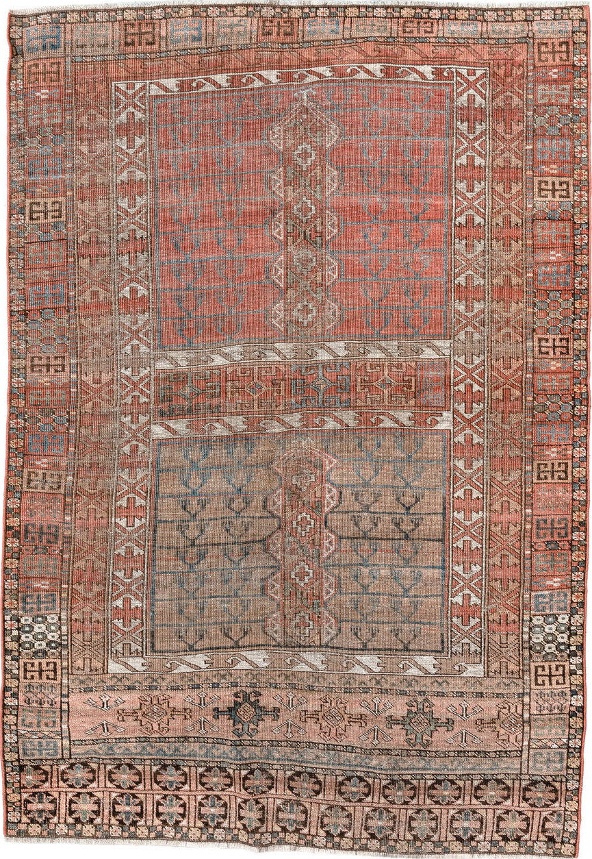 4' x 5' one-of-a-kind handmade vintage Bokara small size rug. Color palette: black, brown, dim gray, gray, light gray
