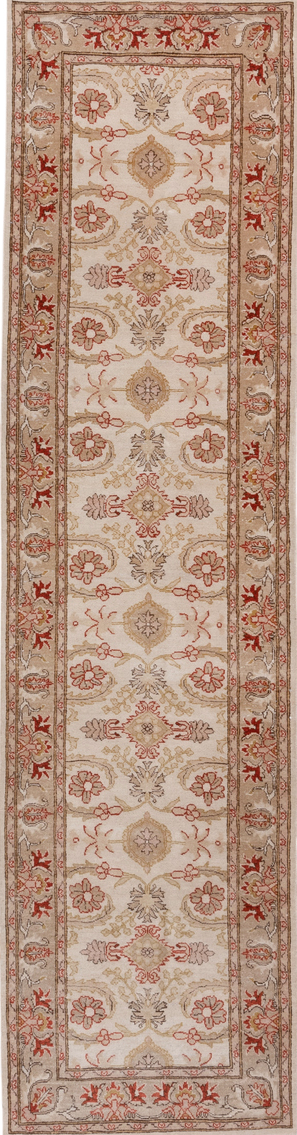 2' x 10' one-of-a-kind handmade vintage Tabriz runner rug. Color palette: brown, gray, light gray, off-white, pink, red