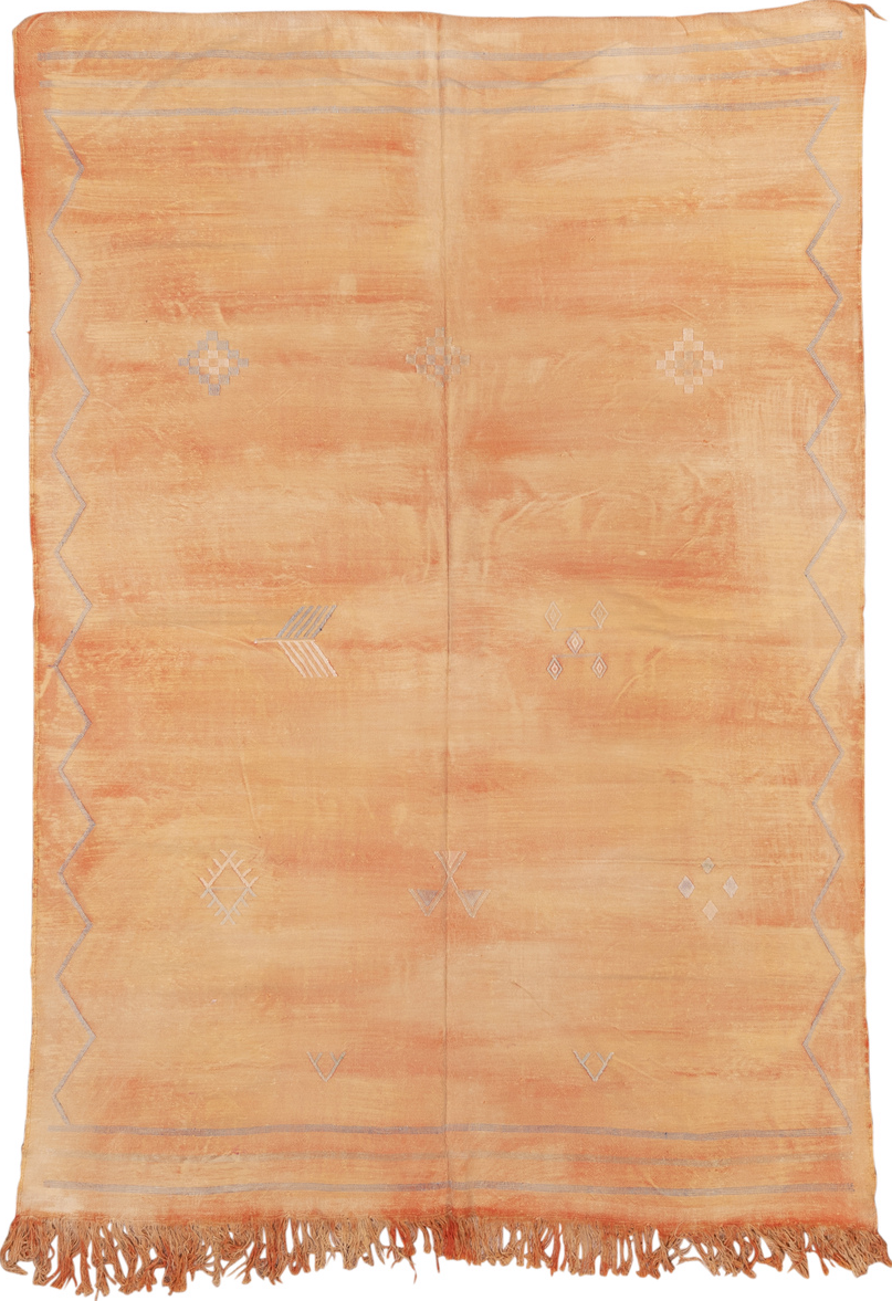 6' x 8' one-of-a-kind handmade vintage Cactus Kilim medium size rug. Color palette: brown, burlywood, off-white, orange