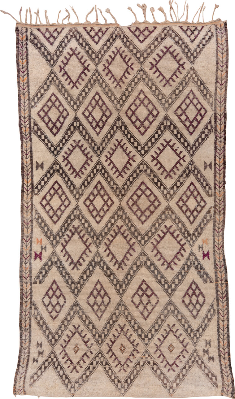 6' x 11' one-of-a-kind handmade vintage Moroccan large size rug. Color palette: brown, gray, light gray, off-white, orange