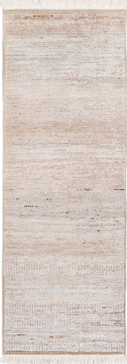 3' x 8' one-of-a-kind handmade vintage Moroccan runner rug. Color palette: brown, gainsboro, gray, light gray, linen