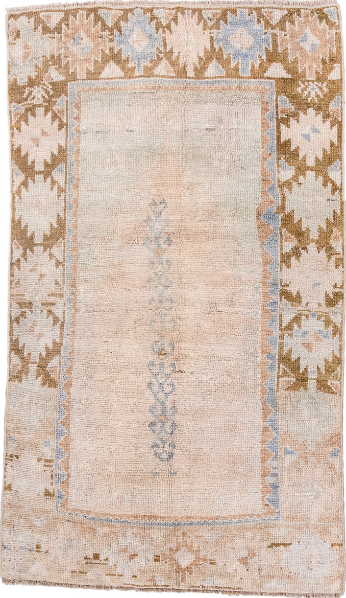 2' x 4' one-of-a-kind handmade vintage Anatol small size rug. Color palette: antiquewhite, brown, dark gray, dim gray, gray