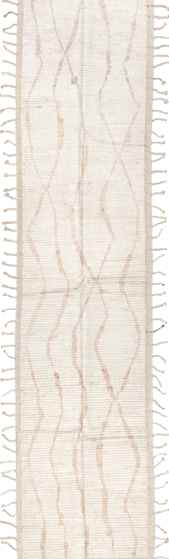 3' x 13' one-of-a-kind handmade vintage Tulu runner rug. Color palette: brown, gainsboro, gray, light gray, linen, off-white