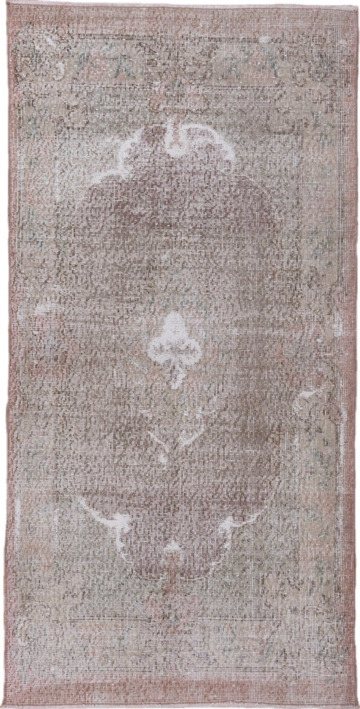 3' x 7' one-of-a-kind handmade vintage Oushak runner rug. Color palette: dark gray, dim gray, gainsboro, gray, light gray