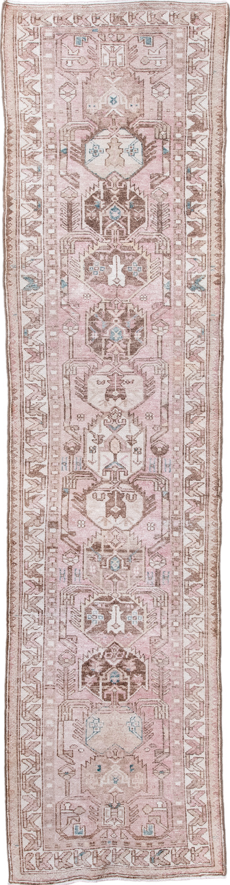 2' x 9' one-of-a-kind handmade vintage Hamadan runner rug. Color palette: brown, dark gray, gainsboro, gray, light gray