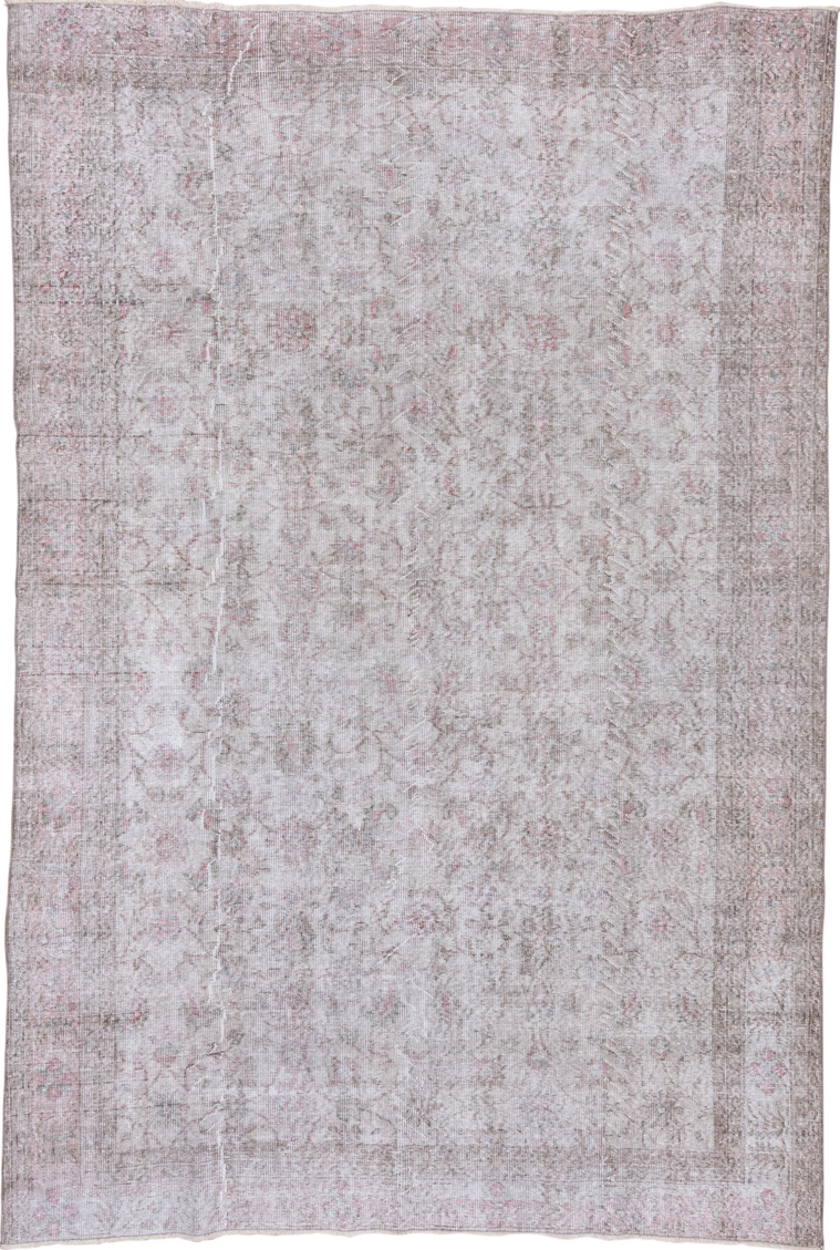 6' x 9' one-of-a-kind handmade vintage Overdyed medium size rug. Color palette: dark gray, dim gray, gainsboro, gray