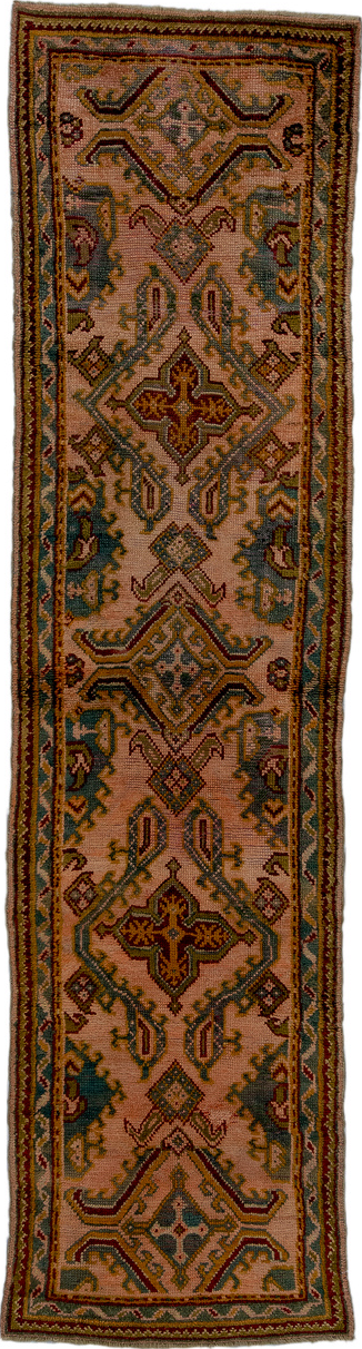 3' x 11' one-of-a-kind handmade vintage Oushak runner rug. Color palette: black, brown, gray