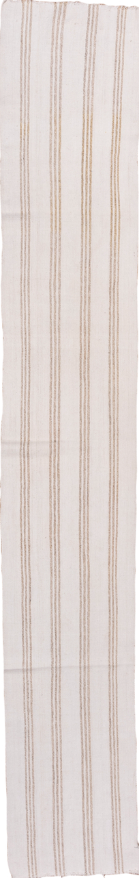 2' x 14' one-of-a-kind handmade vintage Flatweave runner rug. Color palette: brown, gainsboro, gray, light gray, linen