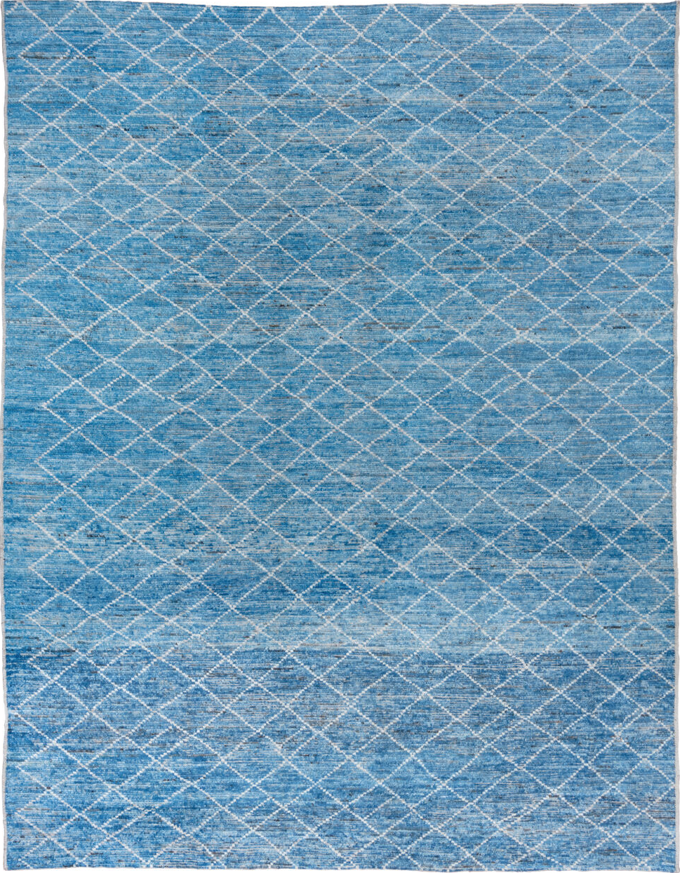 10' x 13' one-of-a-kind handmade vintage Tulu large size rug. Color palette: arapawa, blue, gainsboro, gray, light blue
