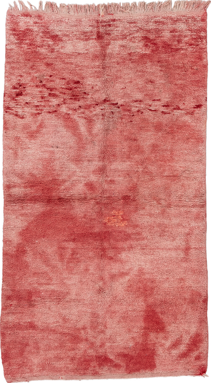 4' x 7' one-of-a-kind handmade vintage Moroccan rug. Color palette: brown, indian red, pink, red