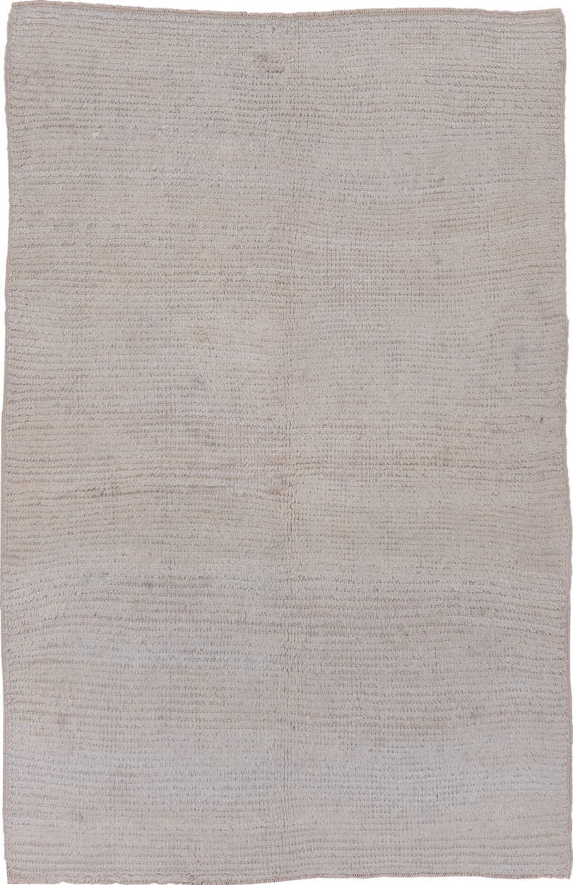 4' x 6' one-of-a-kind handmade vintage Tulu small size rug. Color palette: dark gray, gray, light gray, off-white, pink