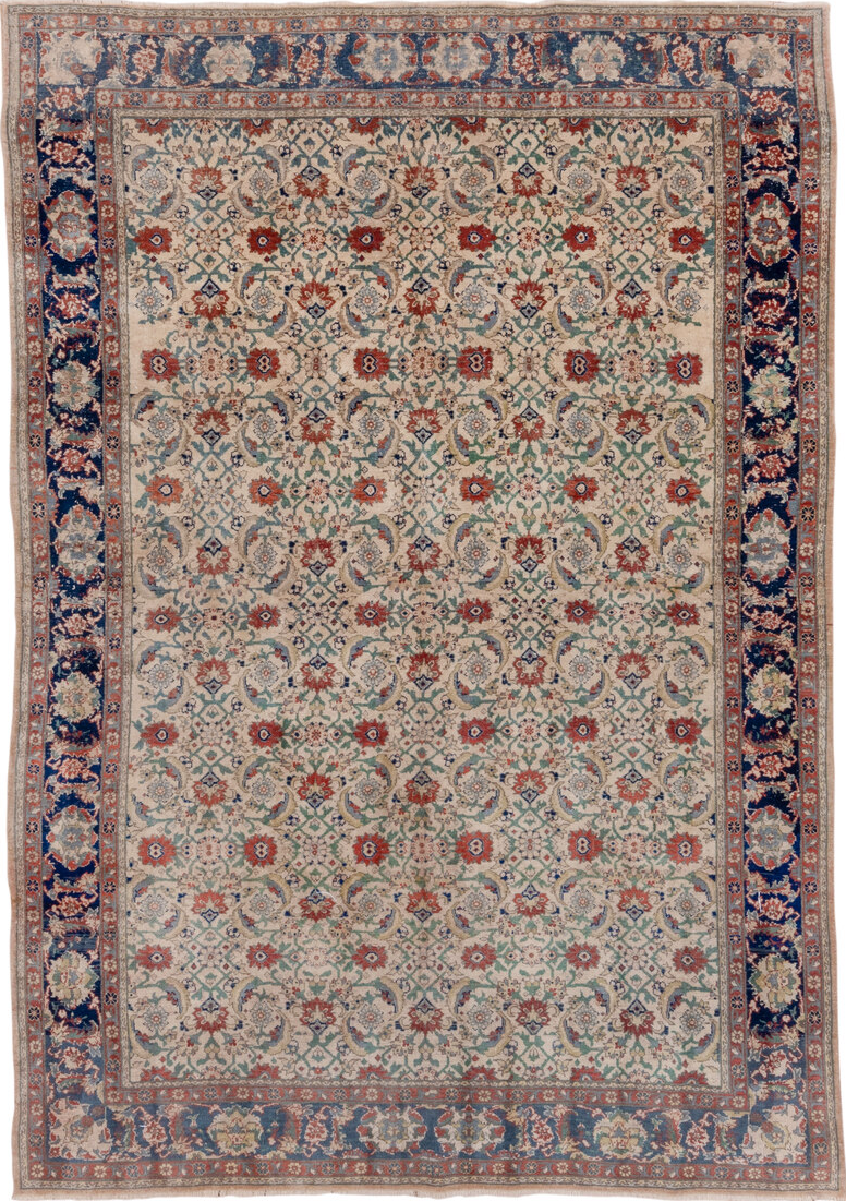 6' x 9' one-of-a-kind handmade vintage Sivas medium size rug. Color palette: blue, brown, fiord, gray, light gray, pink, red