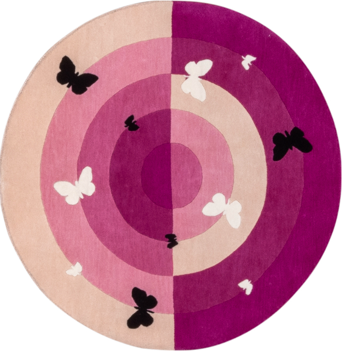 3' x 3' one-of-a-kind handmade vintage Mod small size rug. Color palette: black, pink, off-white, gray, light gray, orange