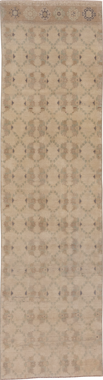 2' x 10' one-of-a-kind handmade vintage Oushak runner rug. Color palette: brown, gainsboro, gray, light gray, off-white