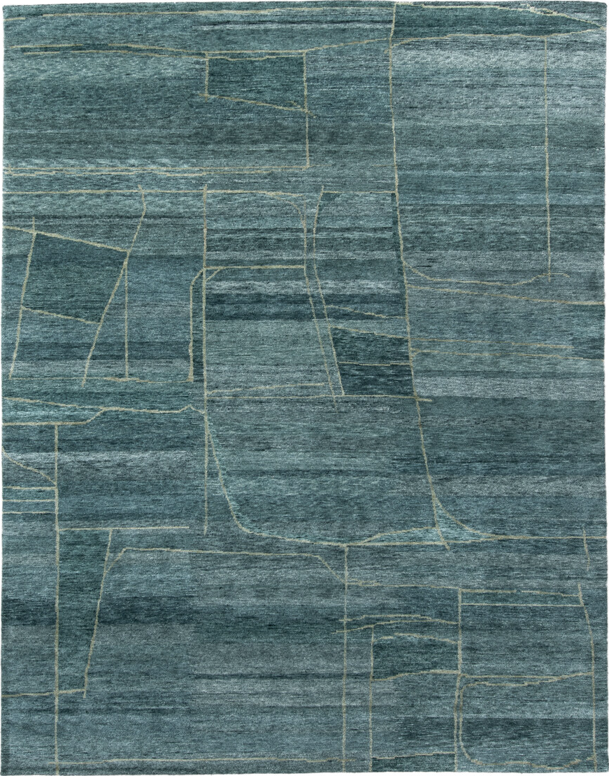 8' x 10' one-of-a-kind handmade vintage Tribeca large size rug. Color palette: gray, blue, dark slate gray