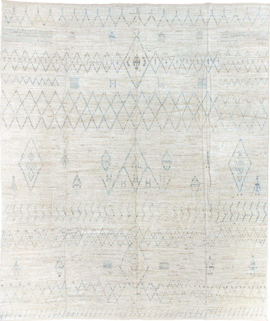 12' x 14' one-of-a-kind handmade vintage Tulu oversize rug. Color palette: azure, blue, gainsboro, gray, light blue