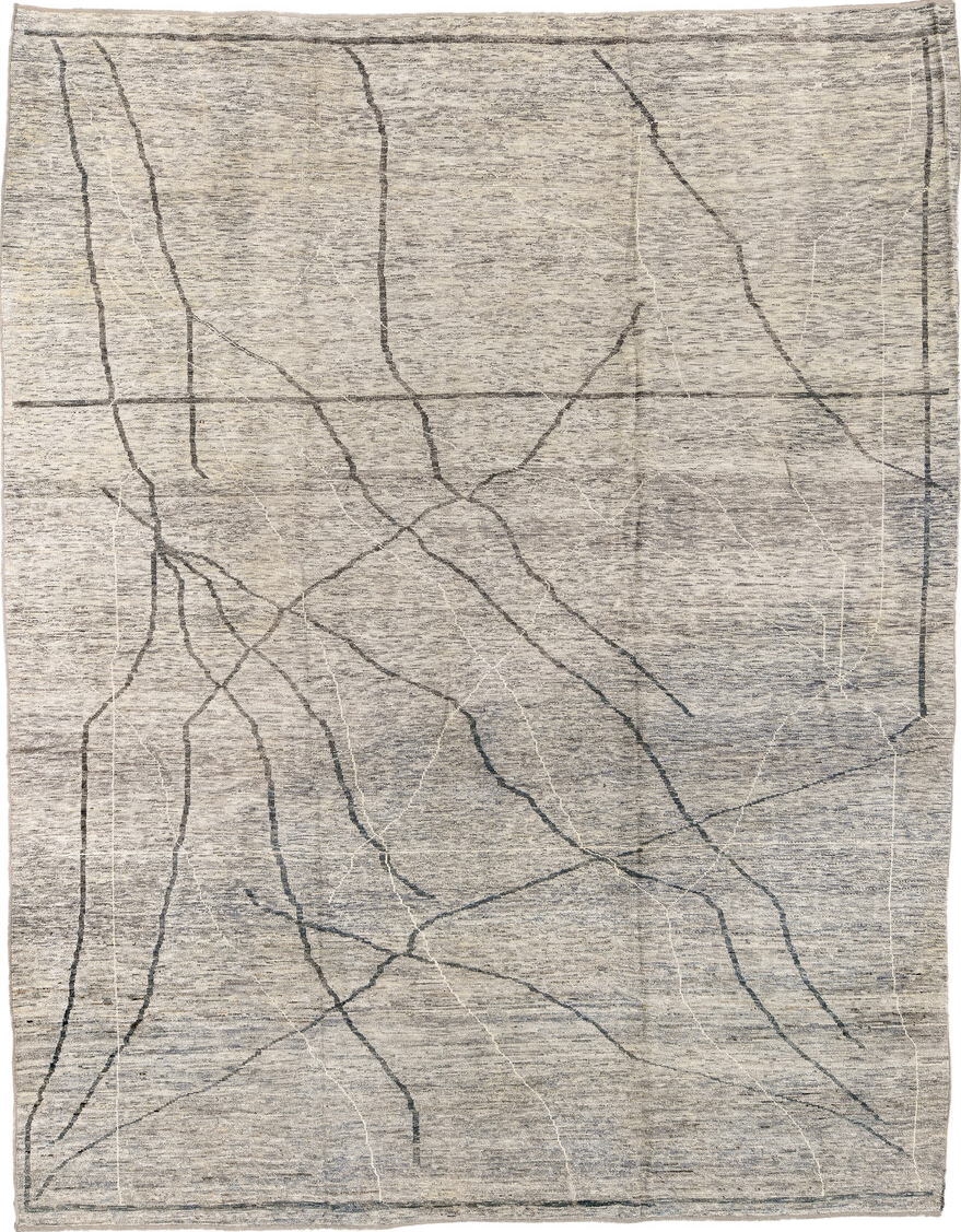 10' x 13' one-of-a-kind handmade vintage Tulu large size rug. Color palette: dark gray, dim gray, gray, light gray