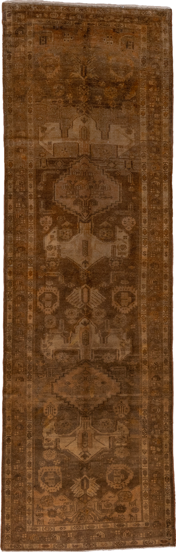 3' x 10' one-of-a-kind handmade vintage Malayer runner rug. Color palette: gray, pink, off-white, light gray, white, snow