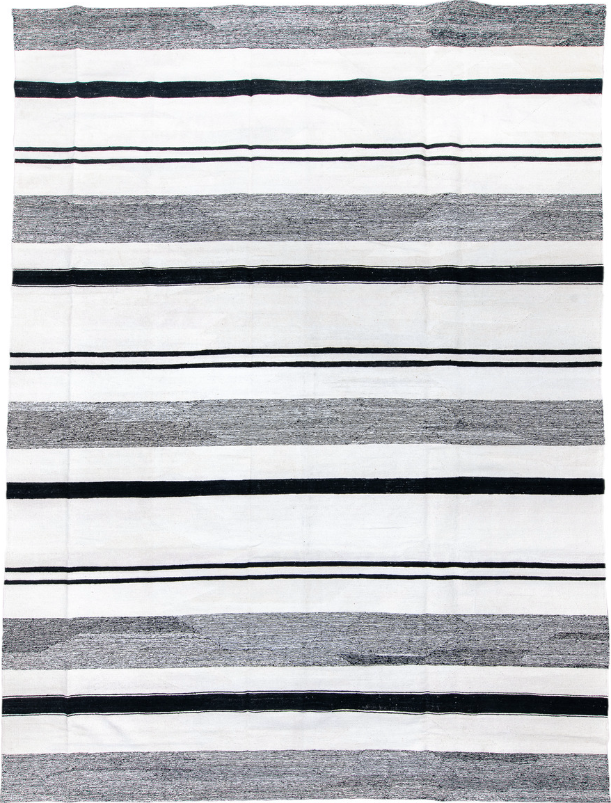 11' x 15' one-of-a-kind handmade vintage Tulu oversize rug. Color palette: blue, dark gray, gainsboro, gray, light gray