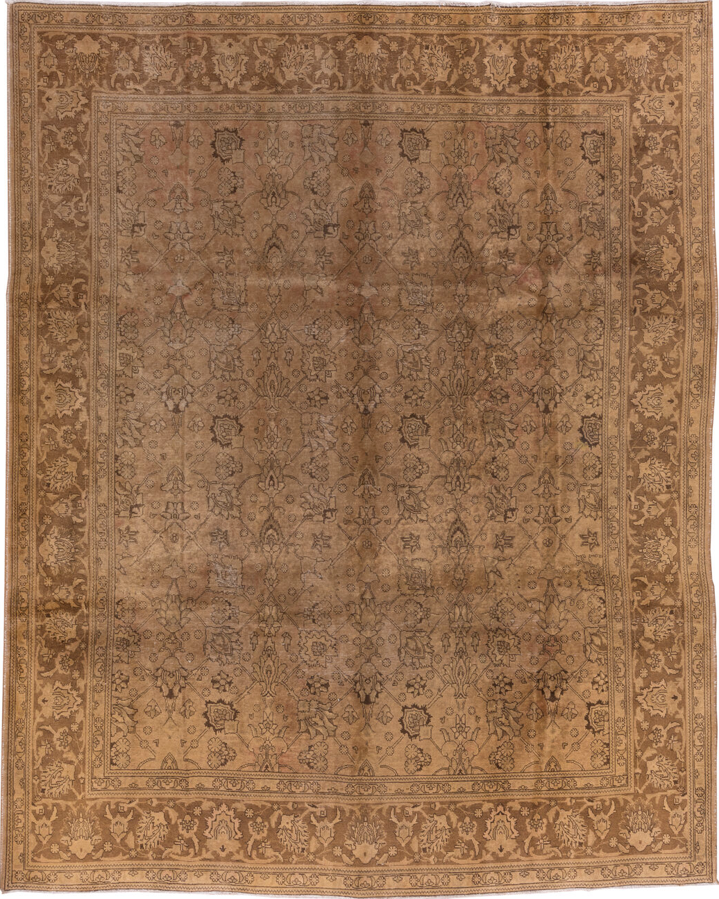 10' x 12' one-of-a-kind handmade vintage Tabriz large size rug. Color palette: brown, gray