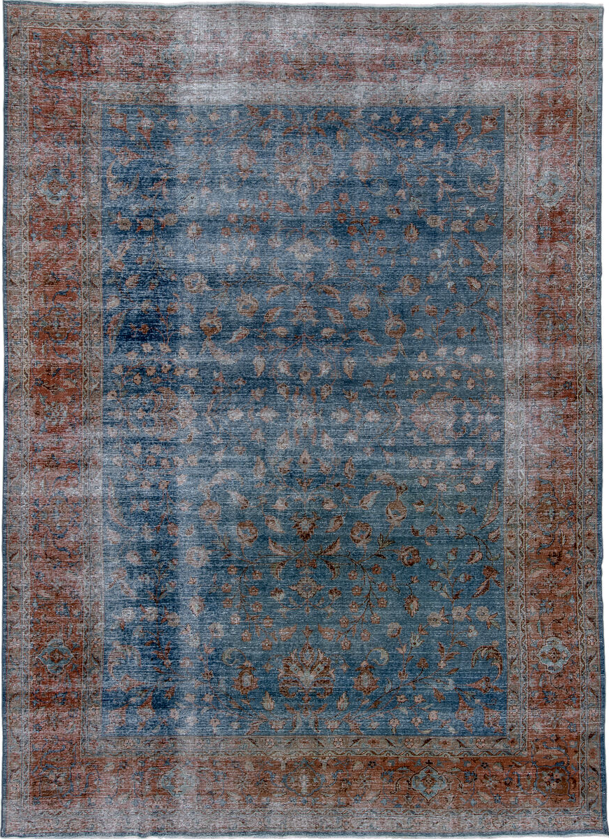 8' x 12' one-of-a-kind handmade vintage Laristan large size rug. Color palette: blue, brown, dim gray, gainsboro, gray