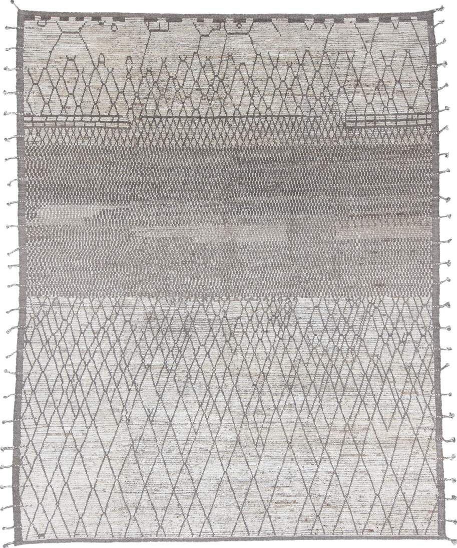 9' x 11' one-of-a-kind handmade vintage Tulu large size rug. Color palette: blue, dark gray, dim gray, gray, light blue