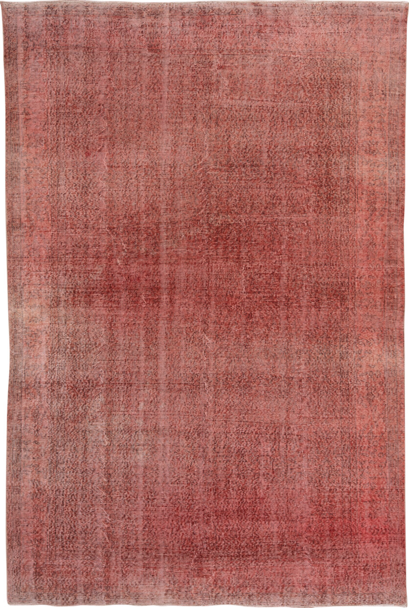 6' x 9' one-of-a-kind handmade vintage Overdyed medium size rug. Color palette: brown, pink, red
