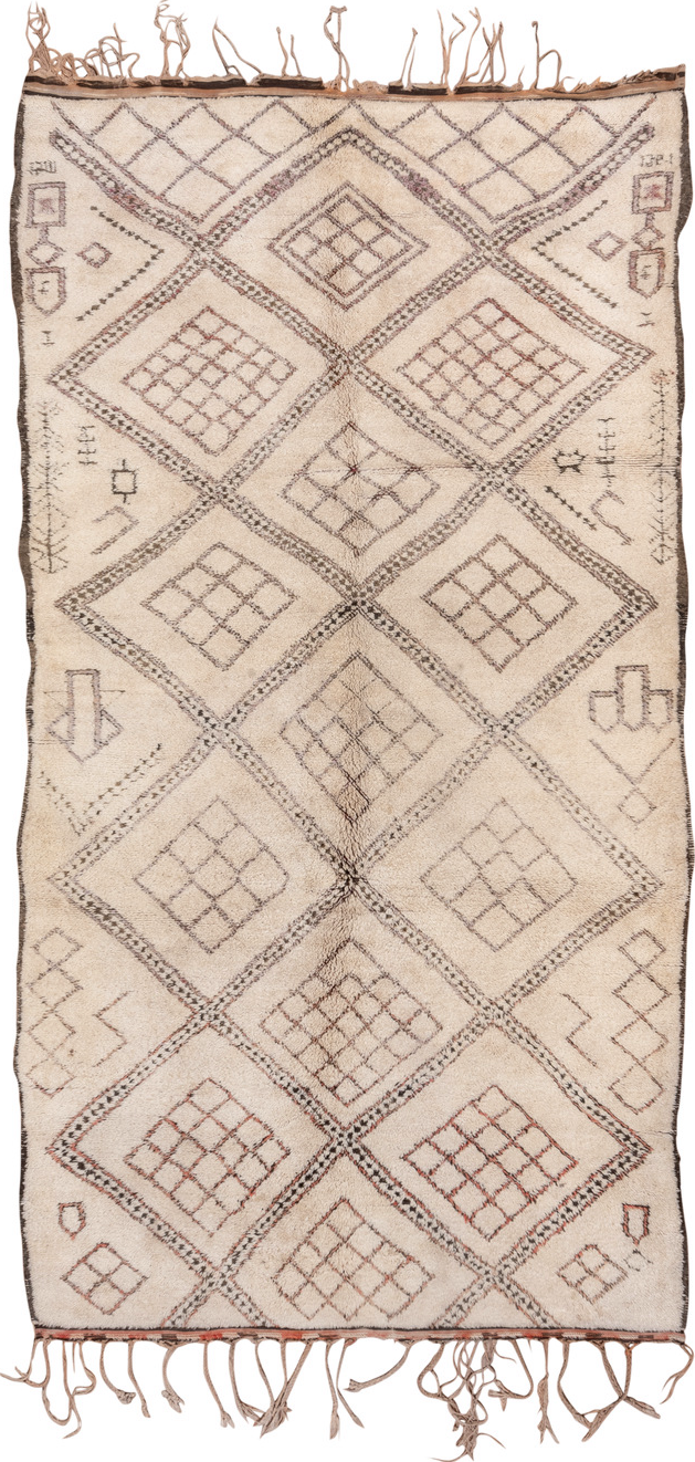 6' x 12' one-of-a-kind handmade vintage Moroccan large size rug. Color palette: antiquewhite, brown, gray, light gray