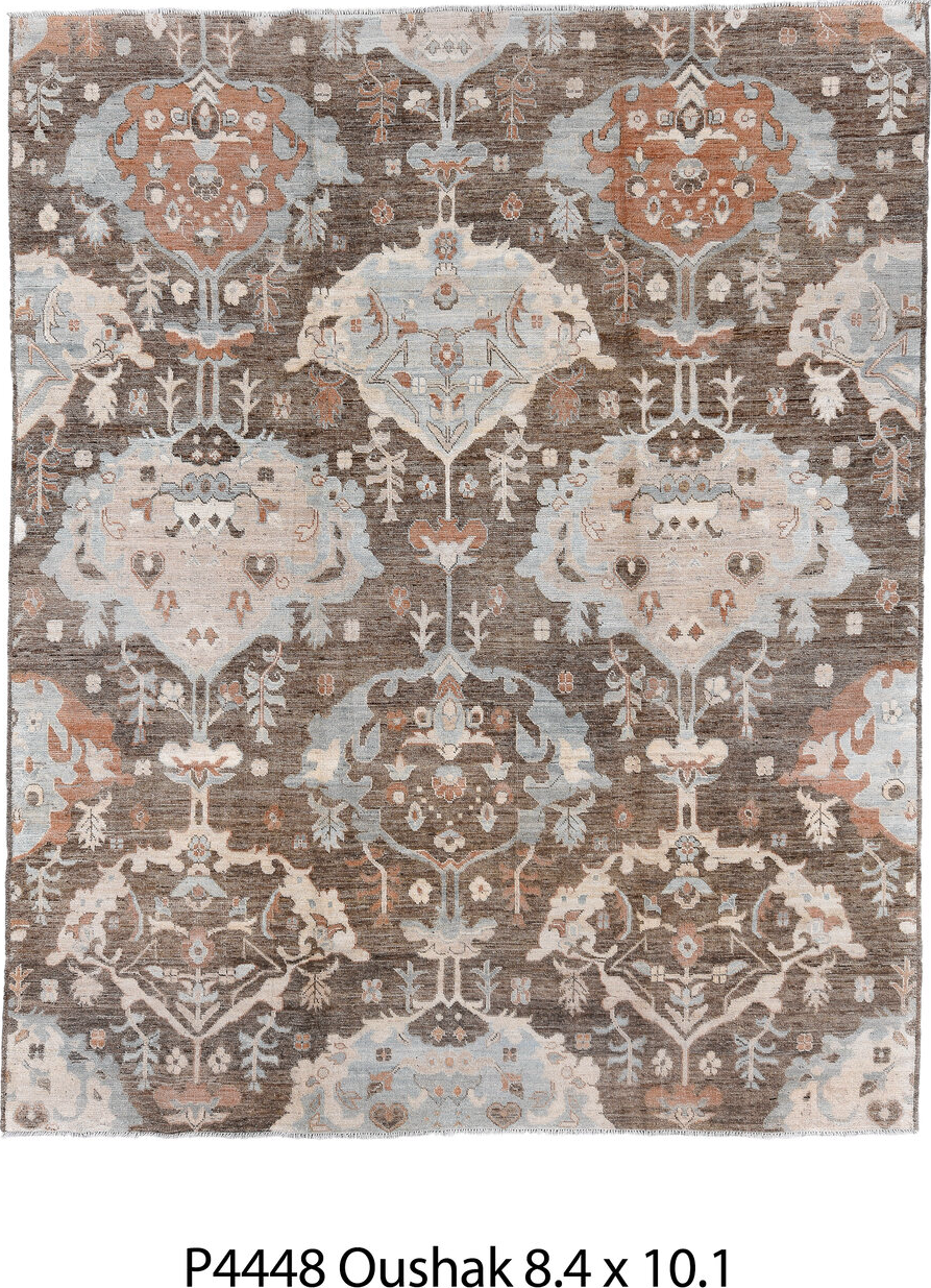 8' x 10' one-of-a-kind handmade vintage Oushak large size rug. Color palette: off-white, gray, pink, light gray, black