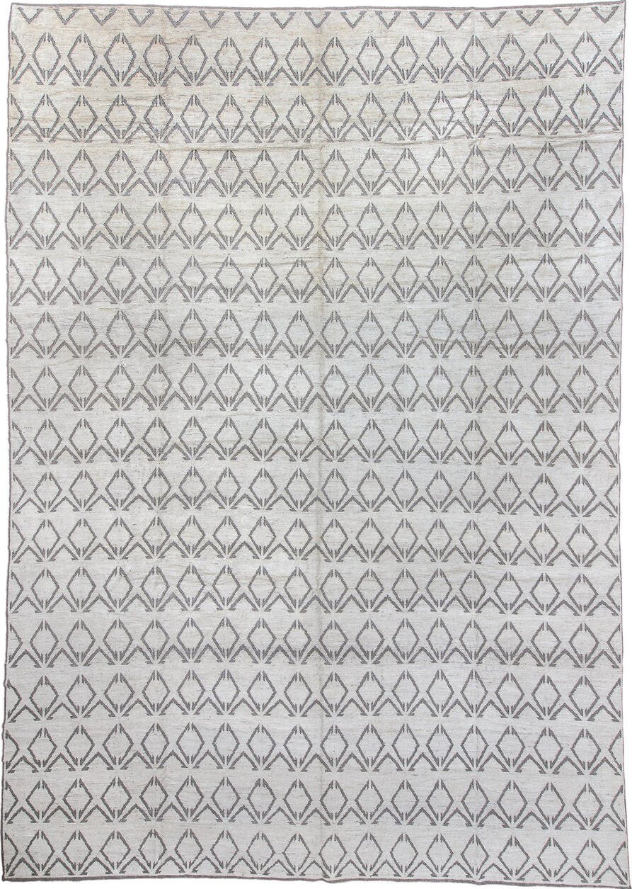 13' x 19' one-of-a-kind handmade vintage Tulu oversize rug. Color palette: dark gray, dim gray, gainsboro, gray, light gray