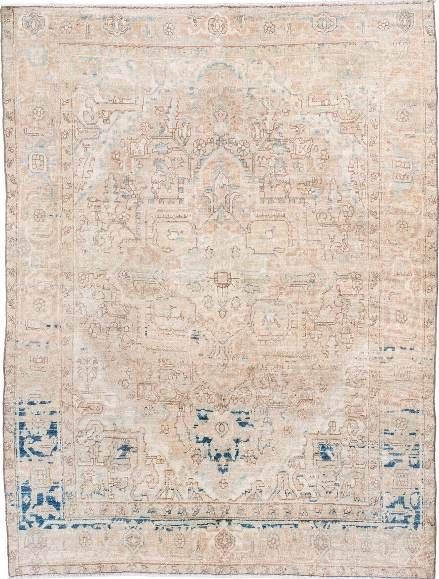 4' x 6' one-of-a-kind handmade vintage Sarouk small size rug. Color palette: antiquewhite, arapawa, blue, brown, dim gray