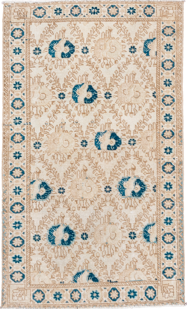 2' x 4' one-of-a-kind handmade vintage Tabriz small size rug. Color palette: antiquewhite, blue, brown, gray, light gray
