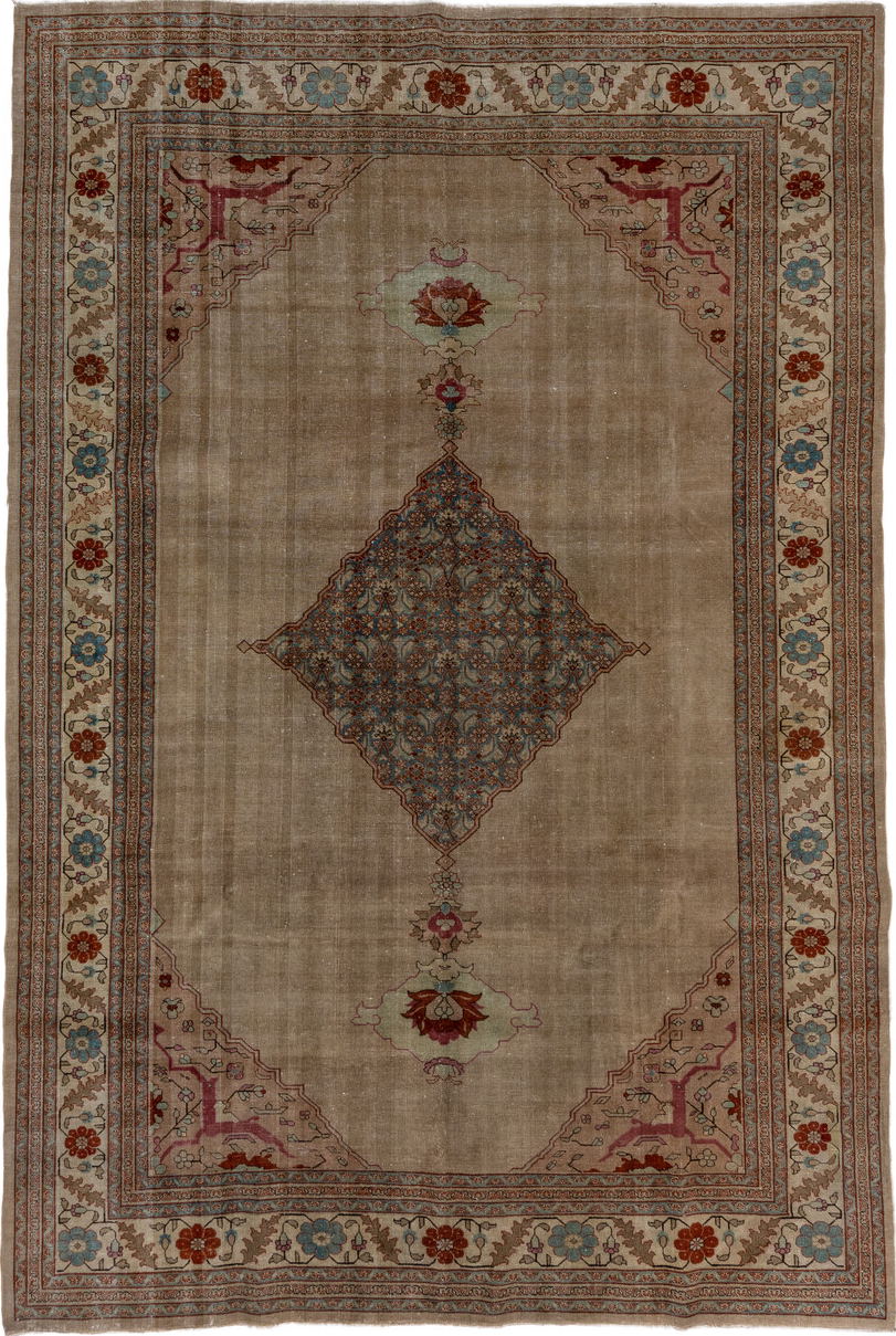 8' x 12' one-of-a-kind handmade vintage Tabriz large size rug. Color palette: brown, gray
