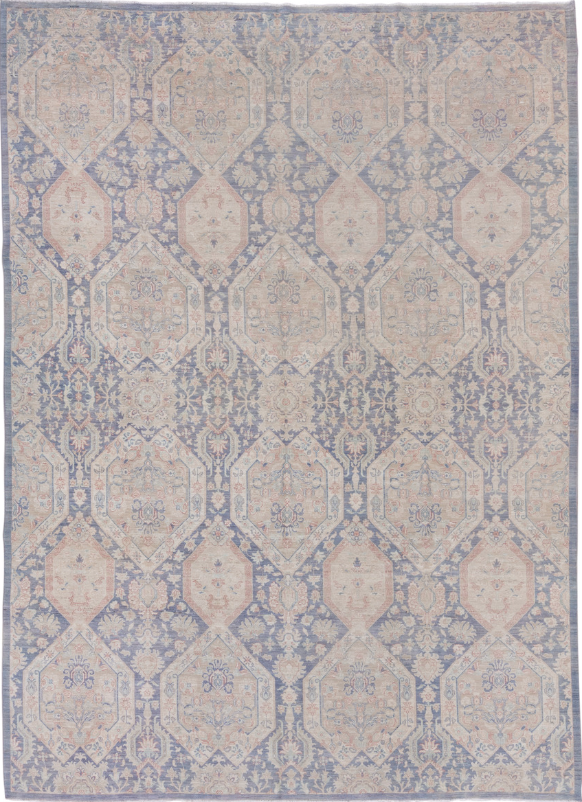 8' x 12' one-of-a-kind handmade vintage Afghan large size rug. Color palette: dark gray, gray, light gray, off-white, pink